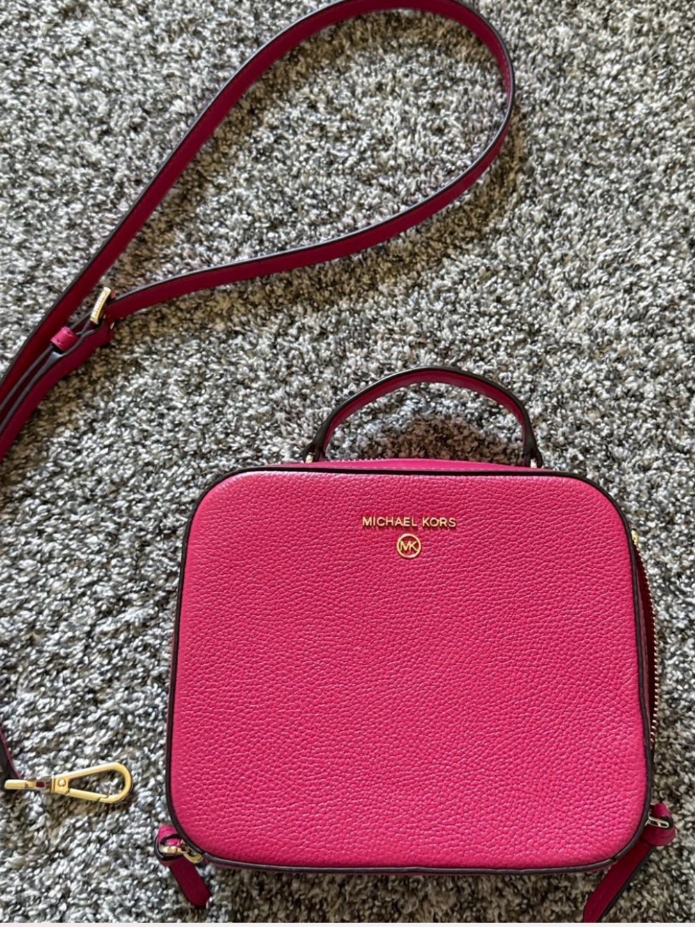Michael Kors Fuchsia Pebbled Leather Crossbody Satchel
